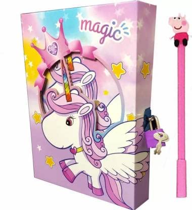 Rockjon Random Unicorn Printed Design Personal Lock Diaries with Pen Regular Diary Ruled 65 Pages – (Pack of 2)