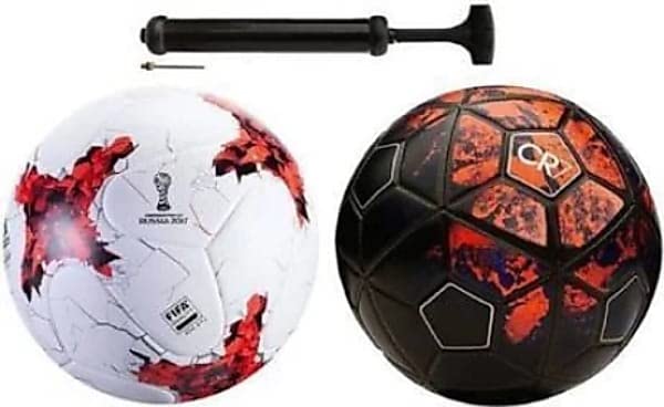 Rockjon Best Sports Combo RED Black CR -7 Football with AIR Pump Football Kit , Inflating Air Pump Football Kit, Pack of 3