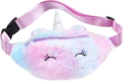 Rockjon Rainbow Unicorn Plush Fuzzy Fanny Pack Waist Bag Cute Bum Bag for Kids Girls