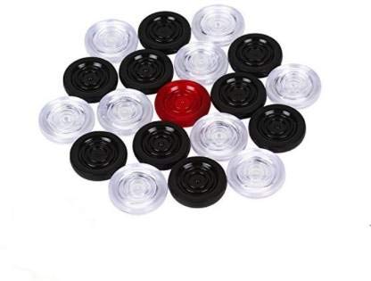 Rockjon Transparent Carrom Coin Carrom Pawns (Pack of 20)- with Free 1 Striker and 1 Powder Carrom Board Board Game
