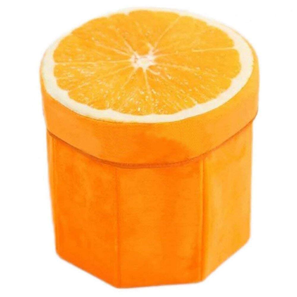 Rockjon-Foldable Storage Box Cum Sitting Stool for Kids,Multiple Fruit Design – Orange