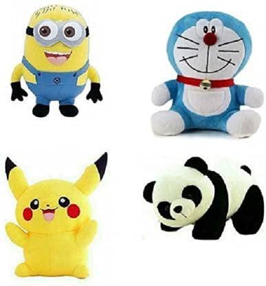 Rockjon- Soft Lovable Hugable Combo Minion+Doremon+Pikachu+Panda multicolor pack of-4