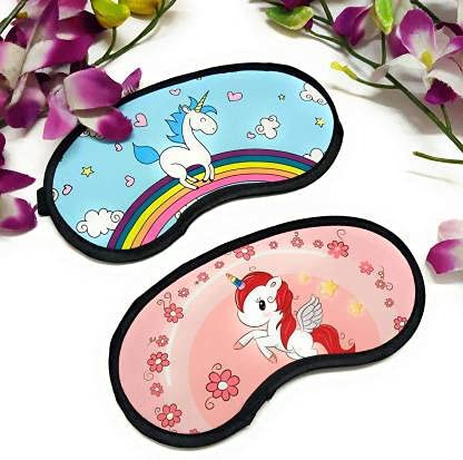 Rockjon- Multicolor Soft Plush Unicorn Sleeping Mask Cute Animal Eye Mask Unicorn Horn Plush Blindfold Eye Cover Travel Sleeping Mask Best for Women Girls pack of 2-