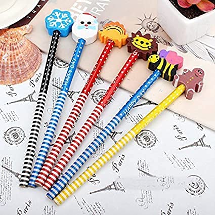 Rockjon Birthday Party Return Gifts – Pack of 6 Extra Dark Pencils with Eraser for Kids – (Made in India)