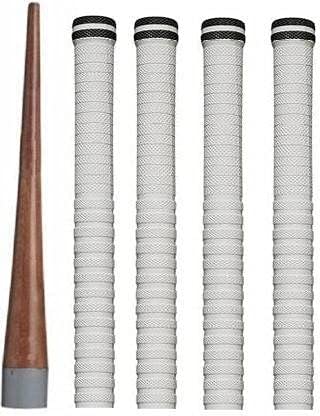 Krullers – Set of 4 Cricket bat Grips & 1 Wooden Cricket Bat Cone White Color (Grip Cone) Pack of – 5