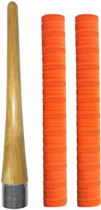 Rockjon- Set of 2 Cricket Bat Grips & 1 Wooden Cricket Bat Gripper Orange Color (Grip Cone) Pack of – 3