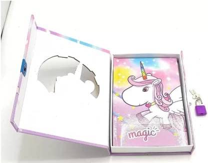 Rockjon Random Unicorn Printed Design Personal Lock Diaries with Pen Regular Diary Ruled 65 Pages – (Pack of 2)