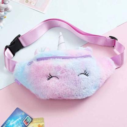 Rockjon Rainbow Unicorn Plush Fuzzy Fanny Pack Waist Bag Cute Bum Bag for Kids Girls