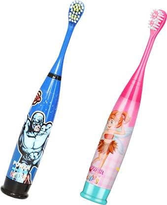 Rockjon Pack of Kids Cartoon Printed Extra Soft Electric Battery Powered Toothbrush for Kids(2Pc) Electric Toothbrush (Multicolor)