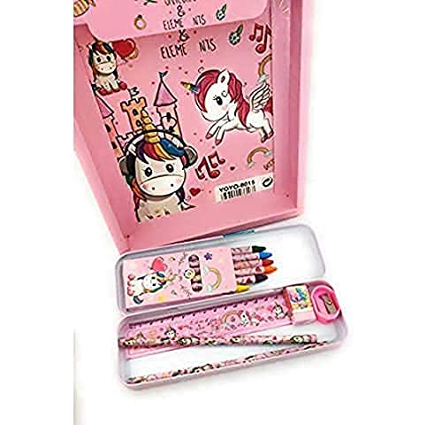 Rockjon – Unicorn Pencil Box with Pencil for Girls Colours for Kids Stationary Set Erasers Scale (Multicolor)