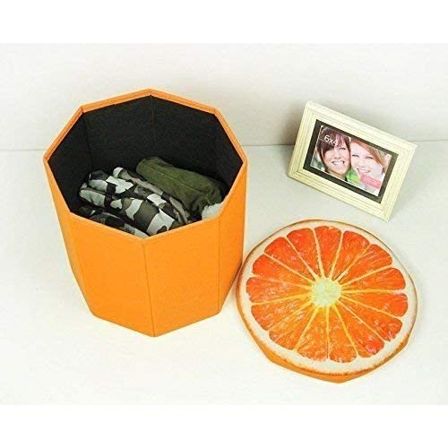 Rockjon-Foldable Storage Box Cum Sitting Stool for Kids,Multiple Fruit Design – Orange