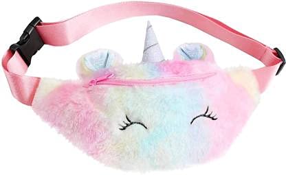 Rockjon Unicorn Waist Bag for Kids Cute Furr Plush Belt Bag Small Bum Bag with Adjustable Belt for kids Girls Boys Sport Running Camping Trip(pack of 2),Multicolour