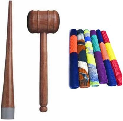 Rockjon Set of 6 Colorful Grips,Cricket Bat Knocking Hammer with Handle Cone Wooden Bat Mallet