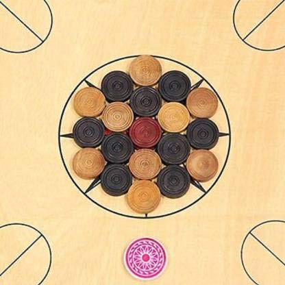 Rockjon- Wooden Carrom Coins with 2 Striker and Disco Powder Multicolor