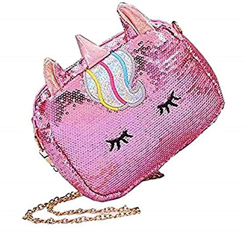 rockjon-Trades Girl’s Kids Canvas Glitter Sequin Unicorn Character Cross Body Shoulder Hand Purse Wallet