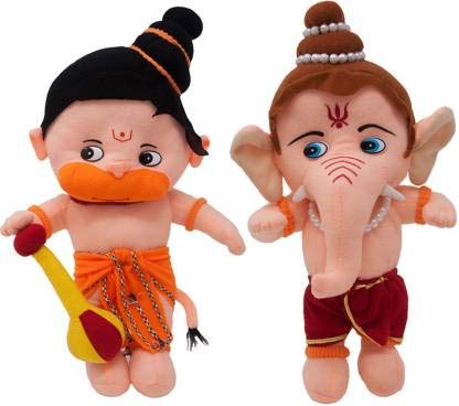 Fun Zoo Lord Hanuman & Ganesha Hindu Idol Combo Fun Zoo Soft Plush Toy – 35 cm (Multicolor)