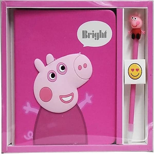 Rockjon Peppa Pig Diary with Pepa pig Pencil Cute funny cartoon character Notebook Cartoon Stationery Set with Peppa Pig for Students Kids Children Birthday Return Gift Pack of 1