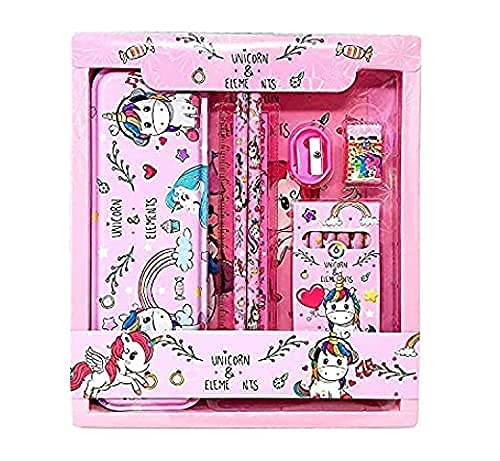 Rockjon – Unicorn Pencil Box with Pencil for Girls Colours for Kids Stationary Set Erasers Scale (Multicolor)