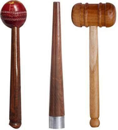 Rockjon Set of 2 Cricket Bat Knocking Mallet with 1 Handle Gripper Cone Cricket Kit Wooden Bat Mallet
