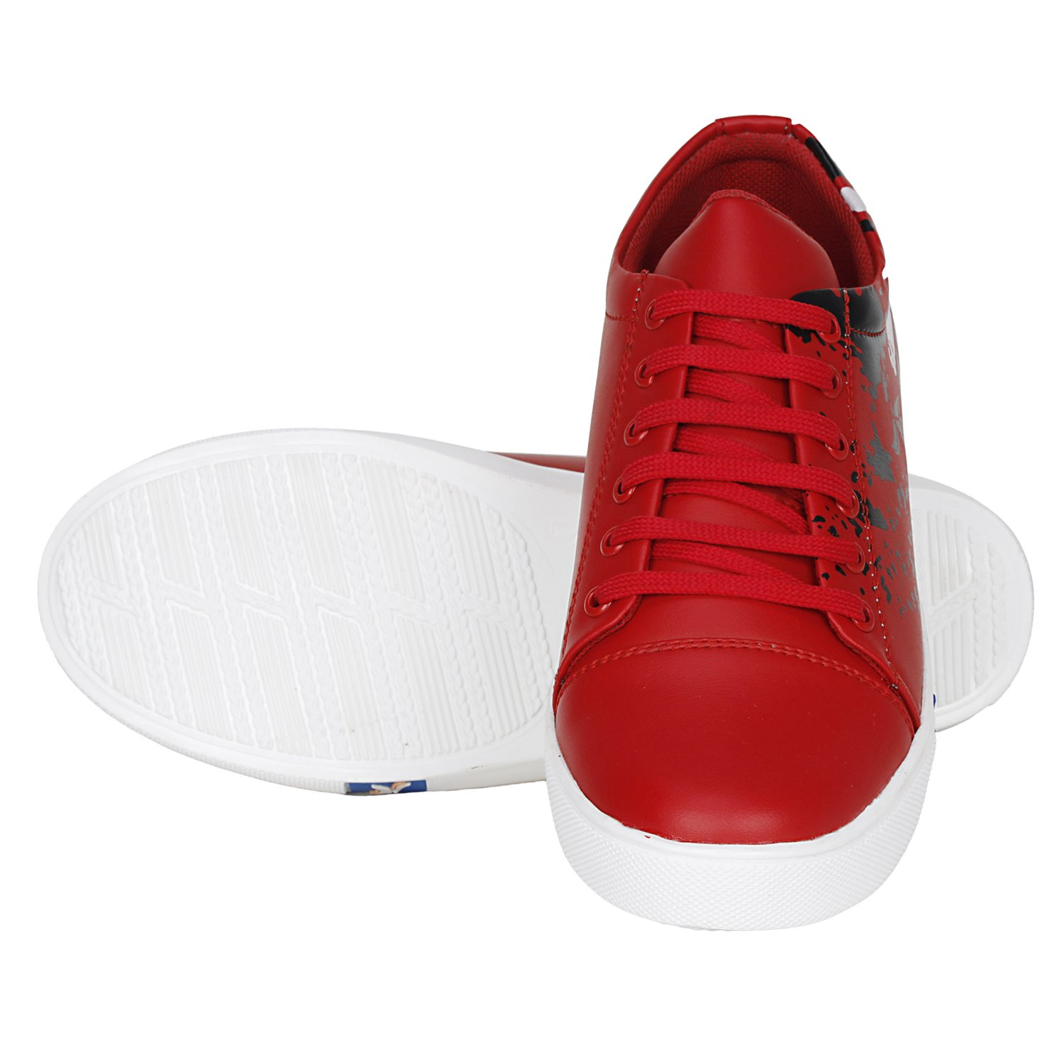 Premium Photo | Fashionable red sneakers with white laces on red background