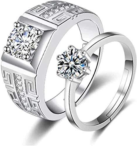 RockJon Silver Plated Metal Cubic Zirconia Adjustable Couple Rings for Men and Women