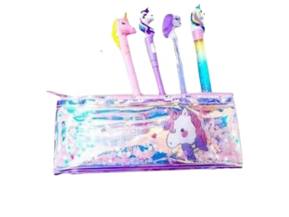 Rockjon 1 Pc Unicorn LED Light Pouch,1 Unicorn Glitter Gel Pen, 1 Pc Unicorn Pencil, 1 Pc Unicorn Gel Pen, 1 Pc Unicron Eraser (Random,Pack of 6) Unicorn Art EVA Pencil Box (Set of 6, Multicolor)