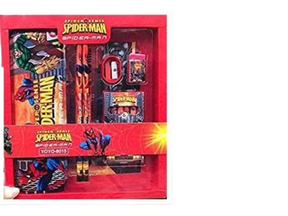 Rockjon – Kids Cartoon Spider Man Print Stationary Set for Girls Boys – with Pencil case,Two Pencils Eraser, Marker, Sharpener and Crayon (Spider Pencil Set)