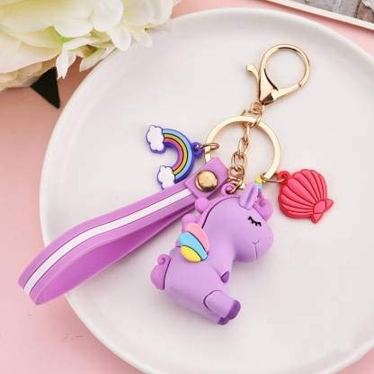 rockjon G4GIFT Soft Magical Unicorn Rainbow with Charms (Multicolor) Key Chain Key ring