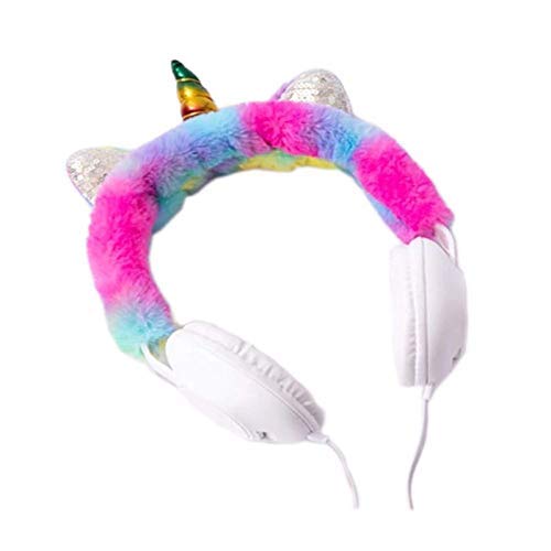 Rockjon Unicorn Fur Headphones for Girls – Wired Headphones for Kids on Ear, Toddler Headphones for 3.5mm Jack(with Mic), Multicolor (Pack of 2)