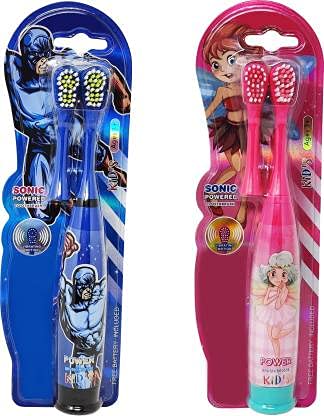 Rockjon Pack of Kids Cartoon Printed Extra Soft Electric Battery Powered Toothbrush for Kids(2Pc) Electric Toothbrush (Multicolor)