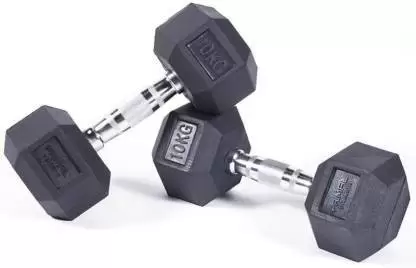 Kiraro Set Of 10Kg x2Pcs Hexagonal Rubber Dumbbell For Home/Commercial Gym Fixed Weight Dumbbell (20 kg)