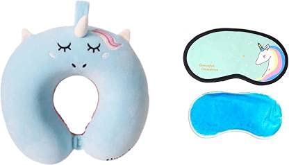Rockjon-Unicorn Eye Gel Mask and Super Soft Unicorn Travel pillow for children Blue Pack of -2