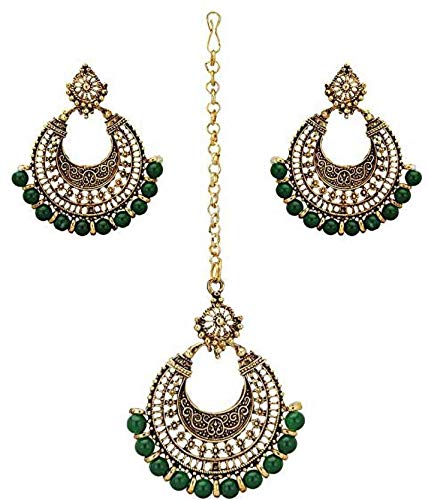 RocJon Alloy Jewel Set Traditional Gold Plated Pearl & Kundan Maang Tikka with Earring Set (Multicolor)