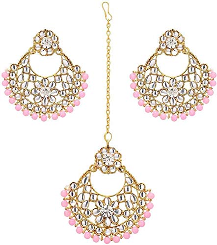 Rockjon Beautiful Women’s Pink and White Metal Gold-Plated Jewel Set for Wedding, Party