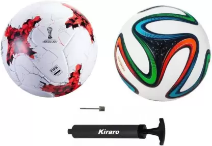 Kiraro Set of Russia & Brazuca Football With Air Pump Football – Size: 5 (Pack of 3)