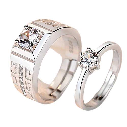 Rockjon-Valentine’s & Proposal Ring Special CZ Silver Plated Adjustable Couple Ring’s for Women’s Pack of 2