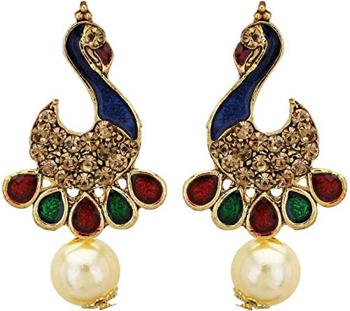 RockJon green/emerald traditional chandbali earrings and maang tika for women Brass Drops & Danglers