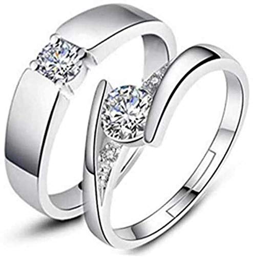 RockJon Couple band ring silver plated set Alloy Cubic Zirconia Sterling Silver Plated Ring Set