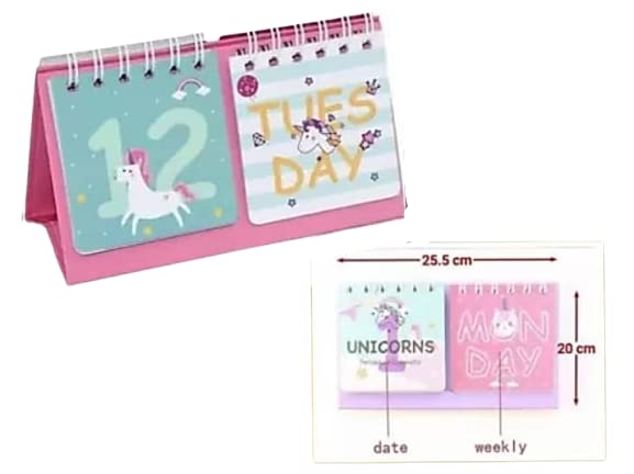 Rockjon – Unicorn 12 Months Calendar for Kids Girls Desk Calendar Unicorn Theme Daily Desk Calendar ,Table Calendar – Assorted Colours