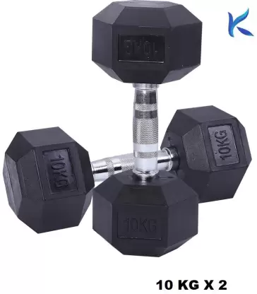 Kiraro Rubber Coated Professional (10 kg x 2) Home Workout Hex Fixed Weight Dumbbell (20 kg)