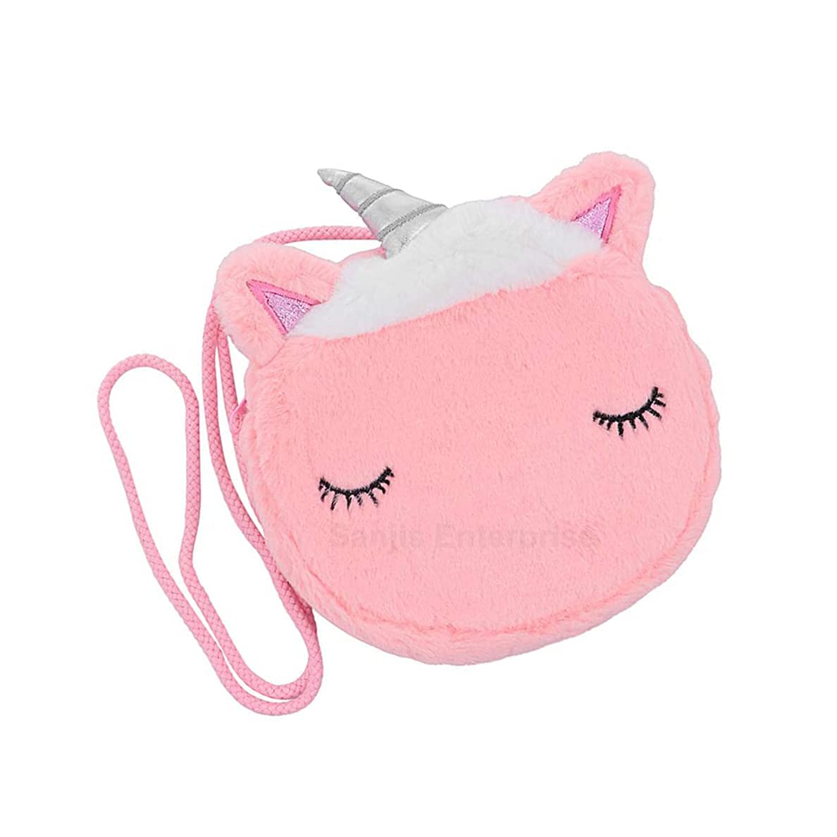 Rockjon Round Uniiicorn Plush Fur Shoulder Bag Child Plush Coin Purse Little Girl Shoulder Cross Body Sling Bag (Random Color)