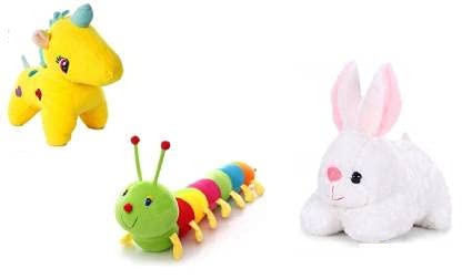 Rockjon- Cute Multicolor Soft and Spongy Stuffed Toy ( Beautiful Cute Colorful Caterpillar ,Rabbi ) Pack of- 3