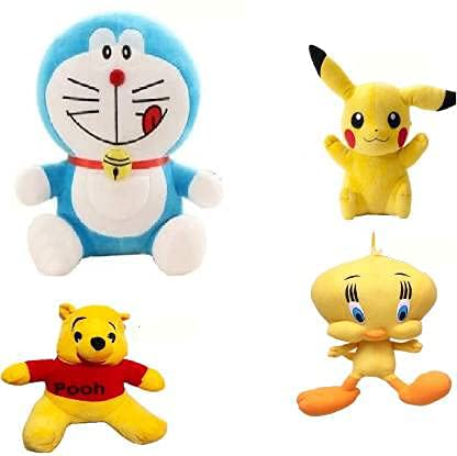 Rockjon-Cute Unicorn Collection Doremon Soft Toys & Teddy Bear (Pickachu , Wonderland Toys Pooh ,Tweety Cute Bird) Pack of- 4