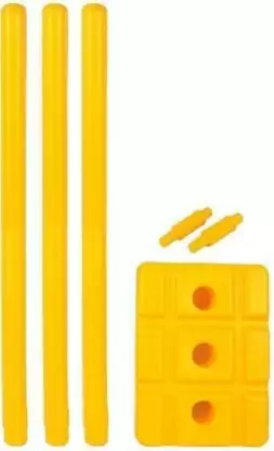 Kiraro Heavy Plastic Cricket Stumps With Base And Bails (Yellow)