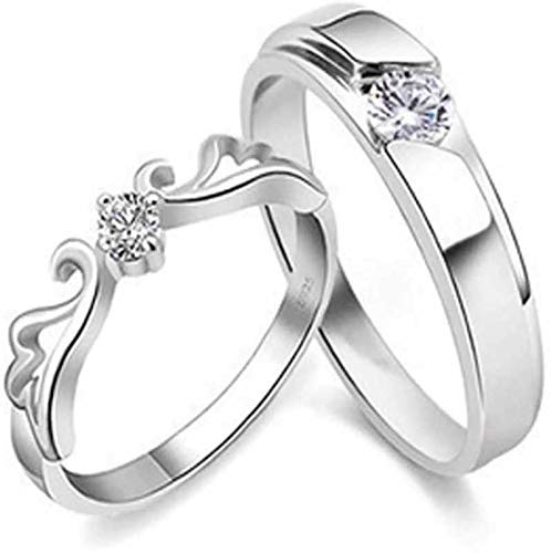 RockJon Metal Ring Set Silver Plated Metal Cubic Zirconia Adjustable Couple Rings for Men and Women