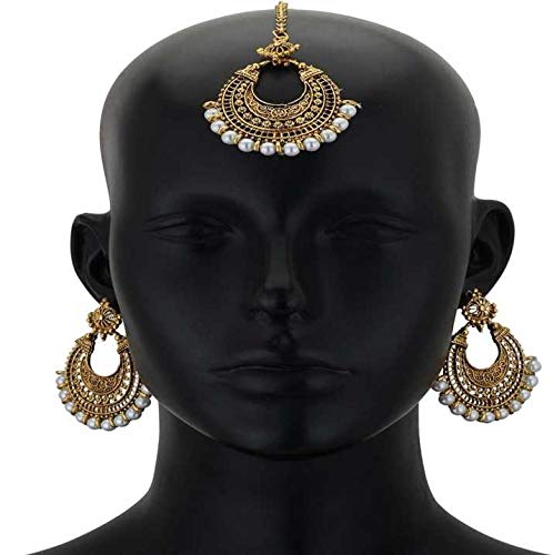 RockJon Maang Tikka with Earrings Set | Maang Tikka for Women Maang Tikka Earrings Tikka Earing Set | Tika Earring Set Kundan Tikka Earrings Set