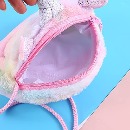 Rockjon Round Uniiicorn Plush Fur Shoulder Bag Child Plush Coin Purse Little Girl Shoulder Cross Body Sling Bag (Random Color)