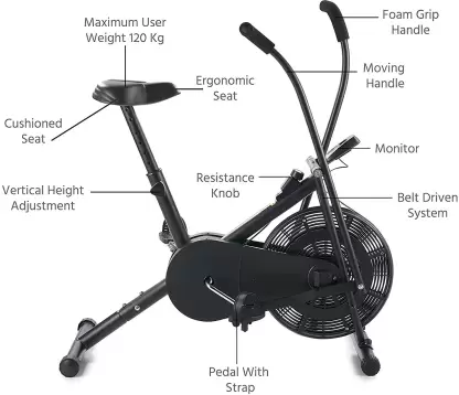 Kiraro Exercise Bicycle with Moving Handles Dual-Action Stationary Exercise Bike (Black)