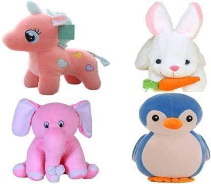 Rockjon Cute Unicorn Bunny Elephant Penguin Combo Soft Toy for Kids