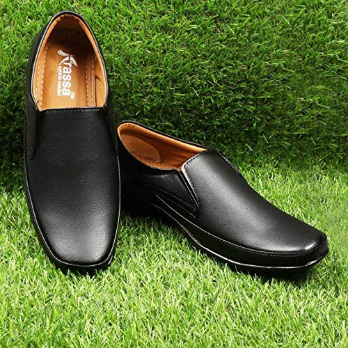 Rockjon Men Synthetic Leather Office Black Formal Shoes Slip On for Men